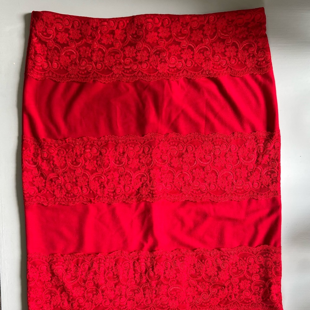 Red Lace Holiday Pencil Skirt